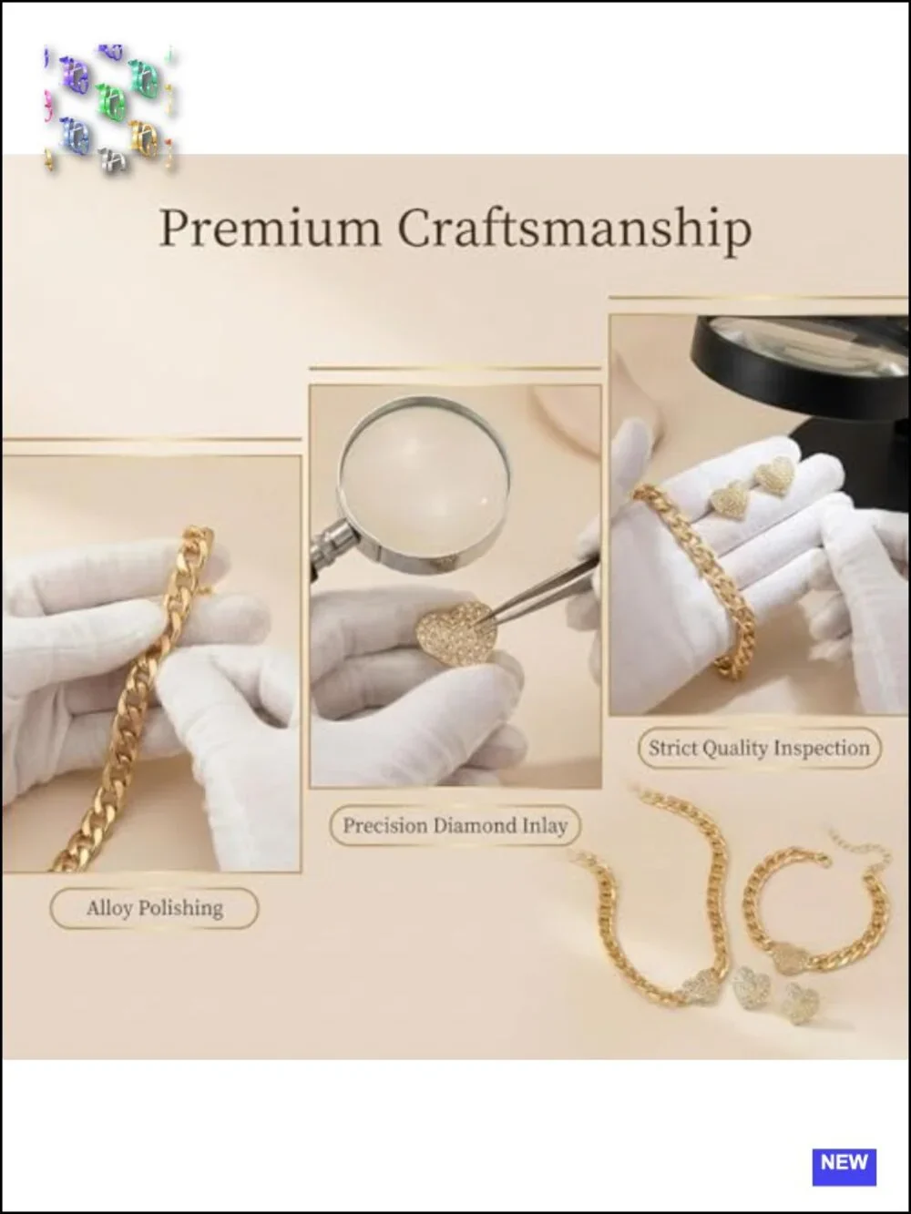3-Piece Gold Tone Cuban Link Heart Jewelry Set with Necklace, Bracelet, Earrings